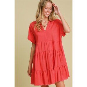 nwt Umgee Full Size Raw Hem Folded Sleeve Tiered Dress Plus Size